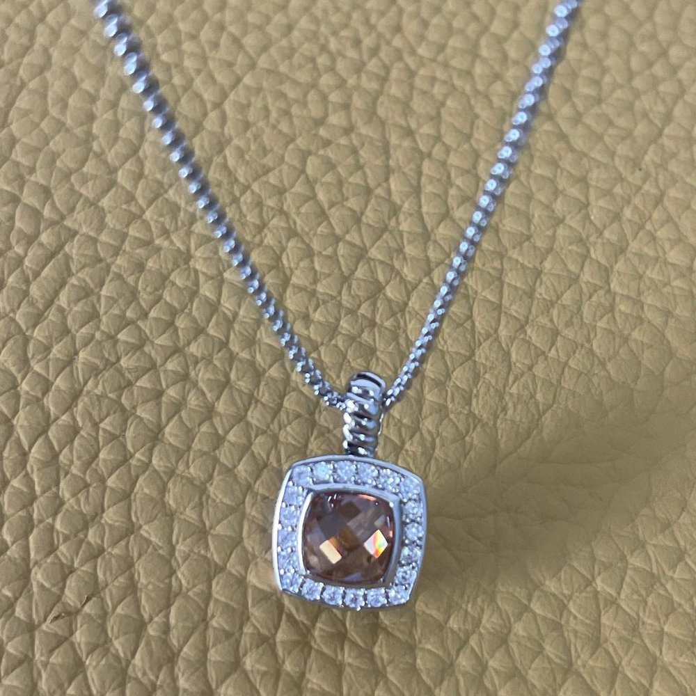 Petite Albion® Sterling Silver Pendant Necklace with Morganite and Pavé Diamonds
